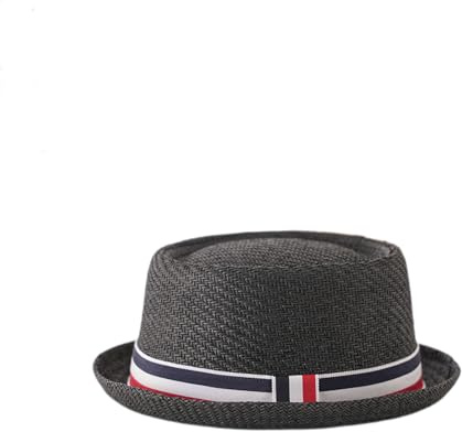 HEYANN Pork Pie, cappello di paglia da uomo Pork Pie Fedora, 58 cm, cappello estivo per uomini e donne, Bowler Flat Top parasole classico, Nero , Taglia unica