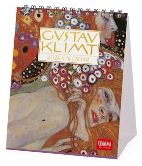Legami - Calendario de Escritorio 2026, Gustav Klimt, 12 Meses y Planificador Anual, en 6 Idiomas, Signos del Zodiaco, Fiestas Internacionales, 12 x 14,5 cm