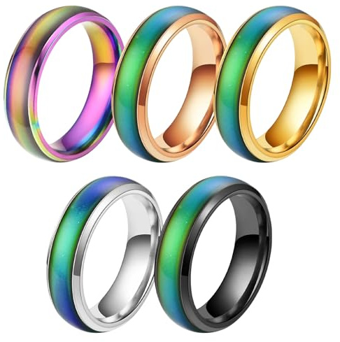 Miiqxx 5 anillos de estado de ánimo para niños, anillos de estado de ánimo de acero inoxidable que cambian de color para mujeres, anillos de estado de ánimo para niños y parejas, joyería de moda para