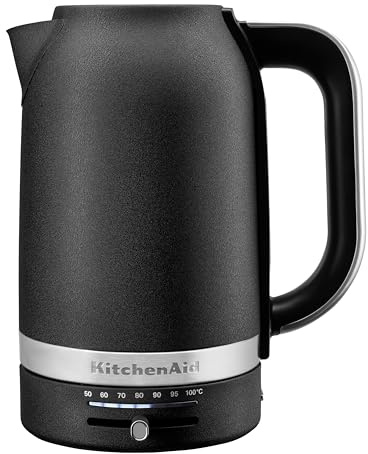KitchenAid 5KEK1701EBK Wasserkocher 1,7 L mit digitaler Temperatureinstellung (50°C-100°C), Warmhaltefunktion (30 Min), Edelstahl-Innenwand, LED-Display, 2400W, Gusseisen Schwarz