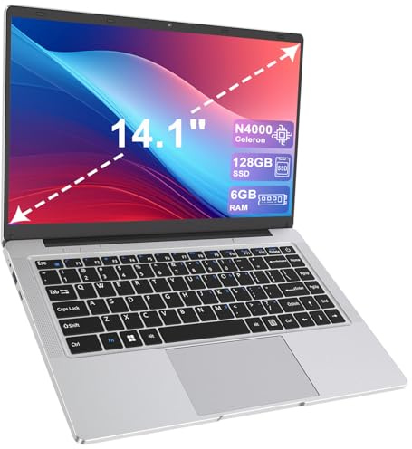 LEEDOW 14 Laptop - Celeron N4000 Dual-Core Up to 2.6GHz,6GB RAM,128GB SSD,Silent Fanless Design,Fast Dual-Band WiFi,Bluetooth 5.0,USB 3.0,Mini-HDMI – Ideal for Home,Study & Office