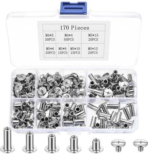 Set di 170 rivetti in pelle, set di rivetti cavi, doppio tappo in metallo, borchie in pelle Chicago, per vestiti, pantaloni in pelle, decorazioni fai da te
