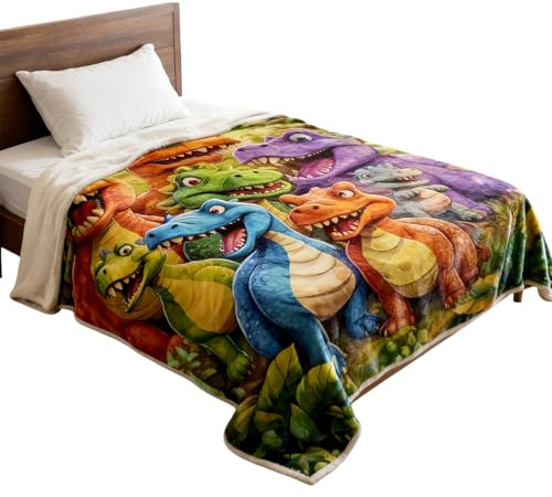 Manta cálida ligera de 200 x 150 cm, manta suave de franela de terciopelo, diseño de dibujos animados de dinosaurio con comodidad para todas las estaciones | Linda ropa de cama para niños, niñas,