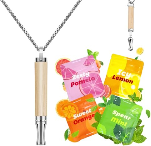 ADASTONE Andningshalsband för att ersätta dålig vana med 4 påfyllningsbara smaktabletter, vanestöd halsband för stresslindring sensorisk fidget för vuxna, En storlek, Metall, Ingen ädelsten