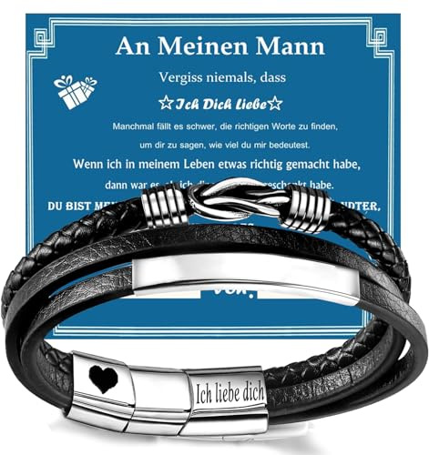 yolzhxe Herrarmband, justerbart armband män läder med presentask, svart herrarmband, lämpliga presenter för män på alla hjärtans dag, fars dag, jul och årsdagar