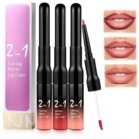 Labial Líquido Dos En Uno, Perfilador De Labios Con Tinte, Lip Liner Con Color En Doble Punta, Maquillaje De Labios Acabado Mate, Punta Para Marcar Y Rellenar Labios, Para En Rutina Diaria Y Fiesta