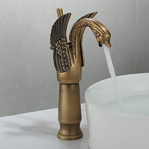MMRTDJDR Lavabo Europeo frío y Caliente, Lavabo, Inodoro, Vintage, Cobre Completo, Antiguo, Grifo para Lavabo bajo encimera, Cisne, Cisne de Oro Rosa (Lavabo de encimera)