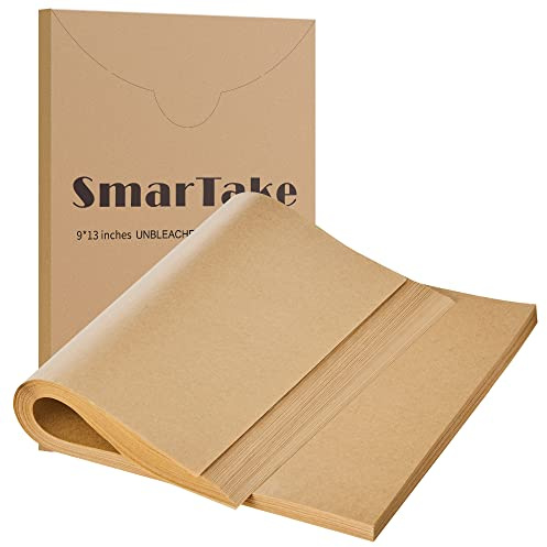 SMARTAKE 200 Pcs Parchment Paper Baking Sheets, 9x13 Inches Non-Stick Precut Baking Parchment, for Baking Grilling Steaming Bread Cup Cake Cookie and More (Unbleached)