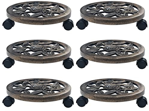 vidaXL 6X Pflanzenroller mit Bremse Untersetzer Blumenroller Transportroller Rollbrett Kübelroller Transport Blumen Topf Roller Rund Bronze 30cm Kunststoff