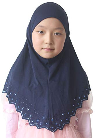 Girls Hijab with Rhinestones – Sparkly Non-Slip Amira Scarf for Kids, for Daily Prayer, School, Ramadan & Eid (Ages 4-12)