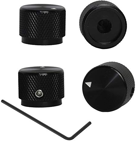 ACCOCO 4 Stück Gitarrenknöpfe, schwarze Aluminiumlegierung, Potentiometer-Regler, Lautstärkeregler, Audio, E-Gitarre, Bass, Schraubentyp 20 x 15,5 mm, mit Inbusschlüsseln