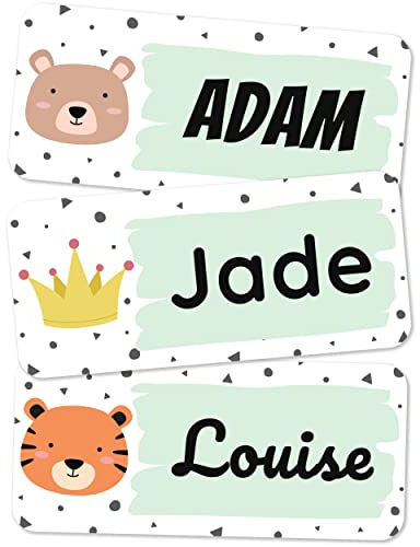melu kids® Name Labels for Clothes & Other (100, Green) Personalised and Washable Kids Name Stickers, Stick on Tags School, Care Homes