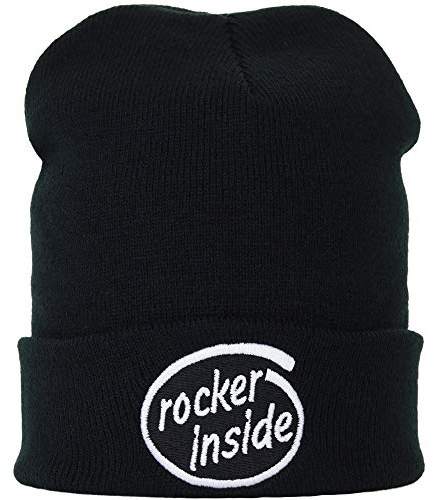 Stickad mössa: Rocker Inside – rolig rockabilly – motorcykel biker talesätt vintermössa/motorcyklister rockn roll ullmössa/män kvinnor huva/sjömansmössa/rullmössa arbetsmössa slouch lång beanie keps