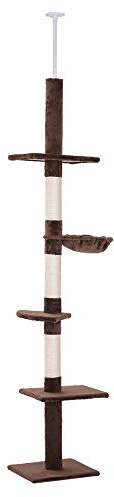 PawHut Arbre Chat du Sol au Plafond Poteau à griffer L40 x l 34 x H 230-260 cm 5 Niveaux d'activités Marron