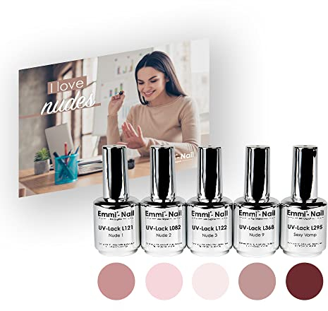 Emmi-Nail Shellac Set I Love Nudes – 5x UV-Lack für Naturnagelverstärkung | Hochglanz Maniküre bis zu 28 Tage haltbar | Nude Gel Polish Set vegan & kratzfest | Shellac je 15ml UV Farbgel