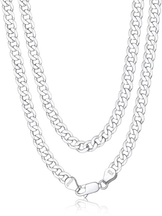 Bandmax Cadenas Gruesas Cubanas Plata Hombre, Collar Plata Eslabones para Hijos Amigos 46cm