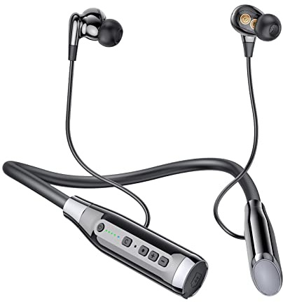 HURKEYE Bluetooth Headphones Neckband 100 Hours Extra Long Playback with Microphone Headset, 4 Speakers Heavy Bass Noise Reduction in Ear Wireless Earbuds Waterproof Running Workout (Black)