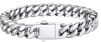 Bestyle Silberarmband Herren 21cm Lang Edelstahl Panzerkette Armbänder für Herren Glieder Hip Hop Rapper 9mm Breit