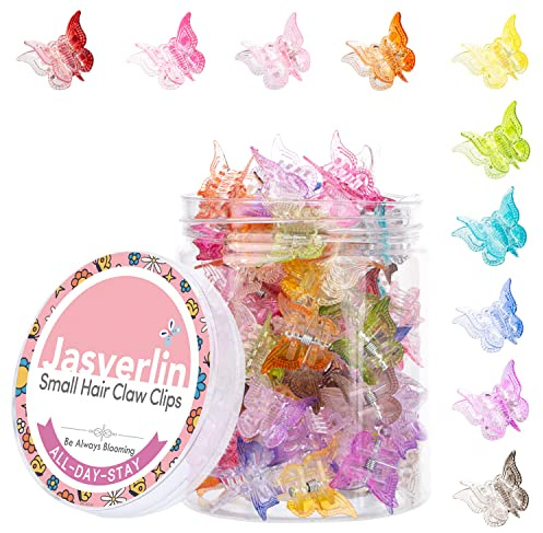 JASVERLIN Gradient Butterfly Hair Clips, Mini Plastic 90s Hair Clip for Women Girl, Assorted Color No Crease Hairclips Toddler Y2K Hair Accessories with Organized Set 50pcs 10 Colors (Gradient Color)