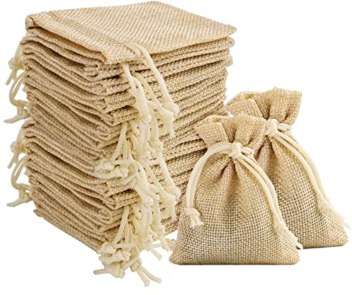 MINISOISO 110PCS Petit Sachets avec Cordon, 7 x 9 cm Sacs en Lin, Toile de Jute Pochettes, Sacs Cadeau pour Pochette Cadeau Bijoux, Pochon Tissu Mariage