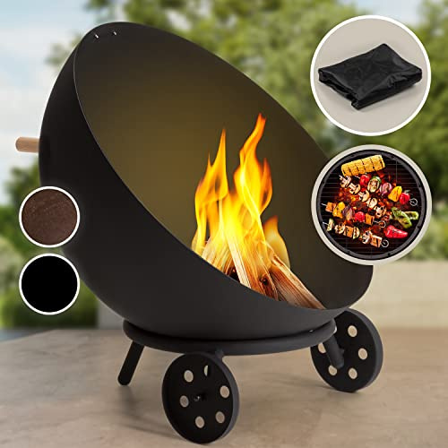 Blumfeldt Brasero Exterior Jardin para Leña y Carbon con Parrilla, Hoguera Recipiente Circular para Fuego de Acero, Braseros Fire Pit para Patio Terraza, Barbacoa y Brasero Antiincendios Rejilla