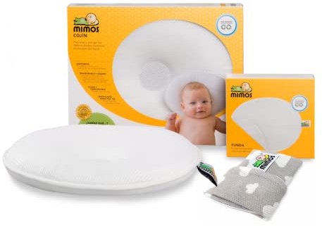 MIMOS® Cojín para bebés | Ayuda a prevenir y Tratar la plagiocefalia | Producto Transpirable y Esponjoso | Incluye una Funda Extraible de poliéster 100% (S, Nubes)