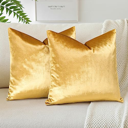 JOTOM Samt Kissenbezug Kissenhülle Sofakissen Dekokissen Kissenbezüge für Sofa Wohnzimmer Schlafzimmer 2er Set 40x40 cm Golden
