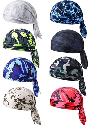 Foaincore 8 Pack Do Rag Skull Caps for Men Sweat Wicking Doo Rags Cooling Helmet Liner Cycling Motorcycle Bandana (Fresh Color,Elegant Style)