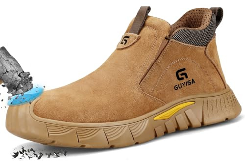 LAoutun Safety Boots Men Slip on Work Shoes CE Certified Steel Toe Cap Boot