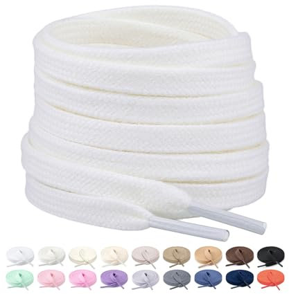Stepace 2 pares cordones planos de 100% algodón 8 mm de ancho cordones para zapatillas y Zapatos deportivas Cordones de Calzado Deportivo de Reemplazo Blanco marfil 130