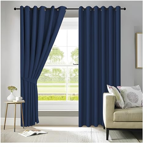 APEX FURNISHINGS Navy Blackout Curtains for Bedroom 108 Inch Drop Thermal Insulated Eyelet Curtains & Drapes for Window Treatment & Living Room, 2 Panels (90x108 Inches)
