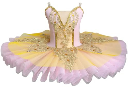 GeRRiT Abito tutù da Balletto per Bambini, Costume da Festa Professionale per Ballerina di Pancake con Piatto per Donne Adulte Bambine Danza Classica,Rosa,170