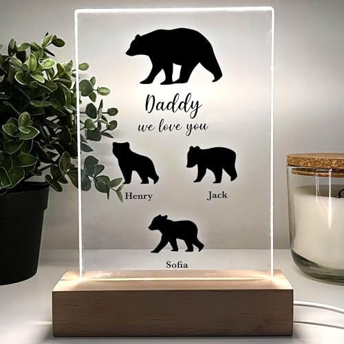 Bear Family Light Up Display - Daddy and Momma Bears Plus 4 Baby Bear Choices. Includes Premium Wood LED Base. This is Decorative and Functional. Handcrafted in CT, USA. (Daddy - We Love you)