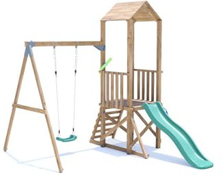 Dunster House Climbing Frame with Single Swing, Low Platform & Slide SquirrelFort