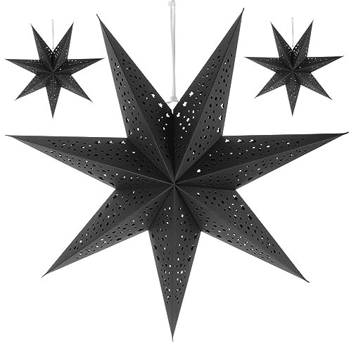 BESPORTBLE 3er Set Papierstern Faltsterne 3D Weihnachtsstern Lampenschirm Aushöhlen Schwarz 50cm Zum Aufhängen Für Weihnachtsbaum Xmas Party Fensterdeko