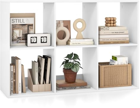 COSTWAY 6/8/9 Cube Bookcase, Wooden Storage Cabinet with Anti-toppling Device, Freestanding Display Bookshelf for Living Room, Bedroom and Study (6 Open Cubes, White)