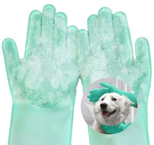 AMFUN Haustier Grooming Handschuhe, Handschuh Bürste Katze Wiederverwendbare, Badehandschuhe für Haustiere zum Massieren, Schrubben und Haarentfernen, Aufhängbares Design