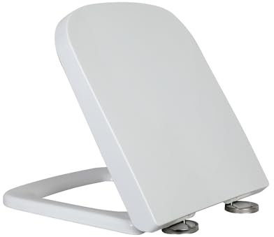 LOORMEI Toilet Seat Soft Close，Square Toilet Seat&Toilet Fittings,Heavy Duty Top Fixing Toilet Seat，Easy to Clean Hinges Use Premium Quality Plastic with One Set Fittings