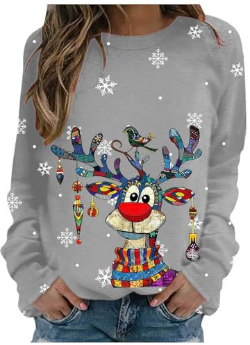 Christmas Sweater Damen Weihnachten Print Basic Hoodie WeihnachtsSweatshirt Sweatshirt Jacke Bench Vintage Weihnachtskleider T Shirt V Ausschnitt Sportbekleidung