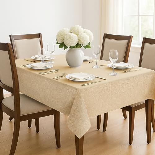 Deconovo Tischdecke Outdoor Wetterfest Tischdecke Abwaschbar Gartentischdecke mit Lotuseffekt Rechteckig 220x130 cm Leinen Wasserabweisend Tischwäsche für Draußen Esszimmer Tischdecken Pflegeleicht