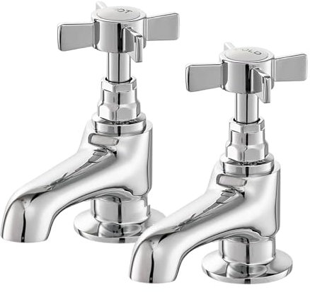 Basin Taps Pair, HEXMIXER Victorian Bathroom Sink Taps G3/4 for Bathtub, 1/4 Turn Chromed Brass Traditional Basin Pillar Tap 043CR