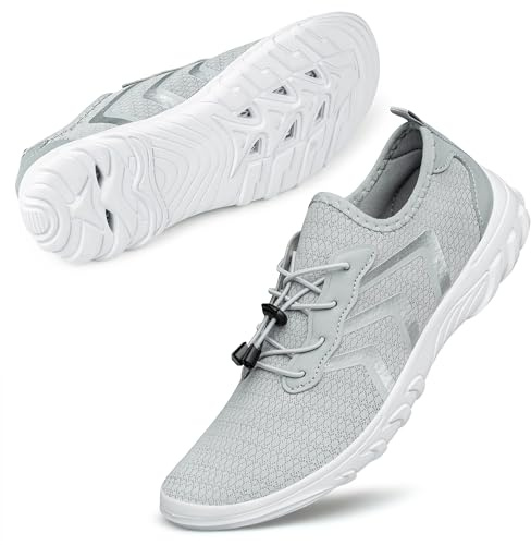 SILLENORTH Water Shoes Mens Womens Quick-Dry Aqua Shoes for Beach Pool Swim Kayaking Surf Boating Hiking Gray White
