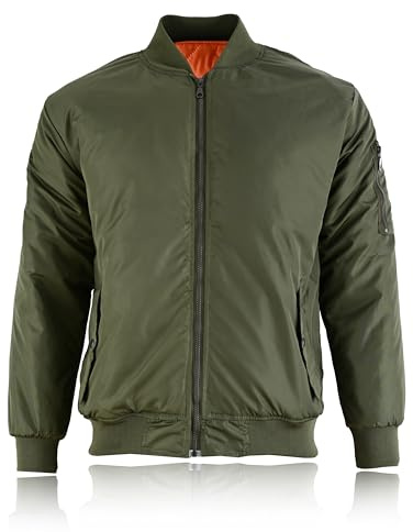 Swift Wear Men’s Bomber Jacket – Lightweight Polyester, Ribbed Collar & Cuffs, Full Zip – Army, Military, Security, Pilot Flight Style Coat for Casual & Travel