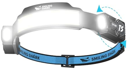 Smiling Shark Headlamps, Super Bright LED Head Lamp Rechargeable Adjustable Spotlight & 4 Floodlight with Motion Sensor 5 Mode 2400mAh HeadTorch for Emergency Camping Hiking Fishing Running