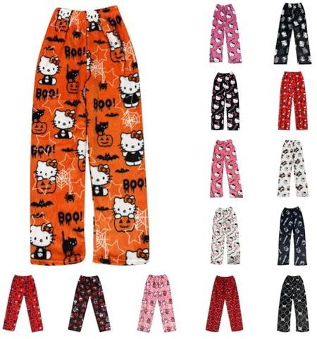 Pantalon Pyjama pour Femme et Enfant Halloween Noël - Flanelle Bas de Pyjama Femme Hiver Chaud et Doux Confort Cartoon Anime Imprimé Kawaii Mode Décontracté Vêtements de Nuit Polaire Pantalons Cadeau