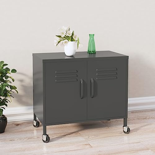 Ziaphsol förvaringsskåp antracit 60 x 35 x 56 cm stål, rullar, justerbart hyllplan, robust metallförvaringsskåp för kontor, kök, hem