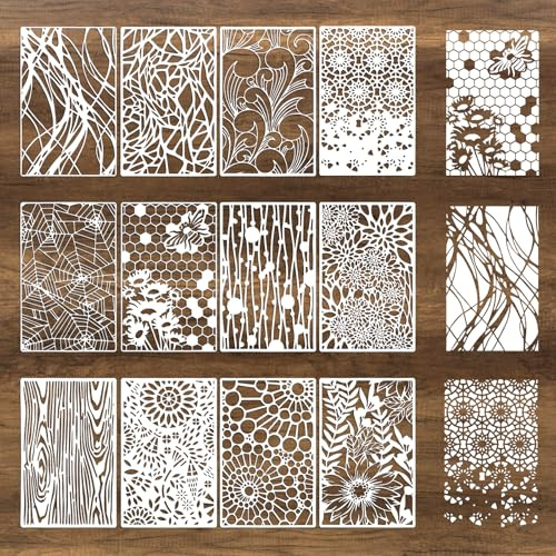 12 Stück Blumige Texturen Schablonen Set,Abstrakte Schablonen Malen,Wiederverwendbare PET Malschablonen,DIY Stencil mit Blumen,Ziegel, Baum und Insektenmotiven,für DIY,Möbel,Holz,Boden(Insekten)