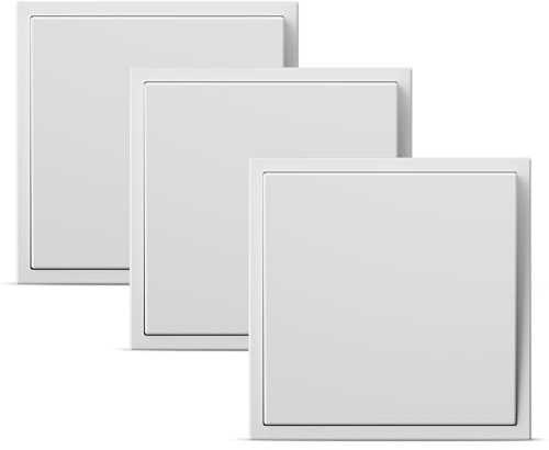 BSEED Interruptor Pared,1 Gang 1 Vía Blanco 80x80mm 3-Pack,Reset Interruptor de Luz 16A,Panel de Plástico,con Ganchos de Sujeción Fijos,Diseño sin Tornillos(El Botón Tiene una Función de Reinicio)