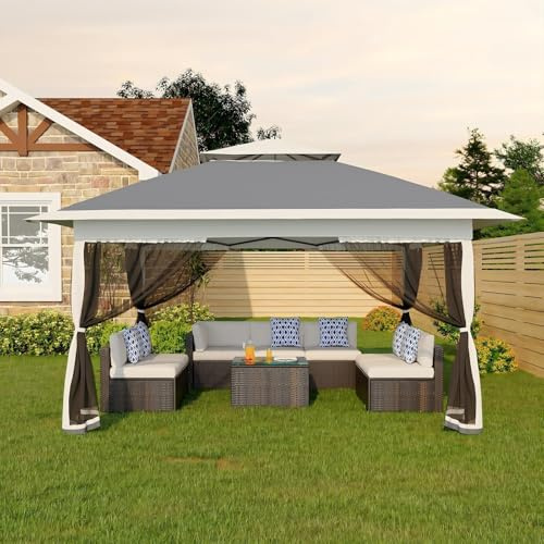 RBFGYIOP Tenda Sole Portatile Resistente 3x3m Doppio Tetto Impermeabile UV50+ Altezza Regolabile 4 Pareti Laterali Zanzariera Rimovibili Facile Montare Padiglione Stabile Resistente All'Inverno Patio