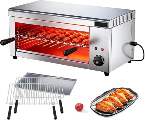 YXYLJOZ 2000W Electric Salamander Grill, Tabletop BBQ Broiler with 2 Detachable Grills & Drip Tray for Melting Cheese, Toasting Sandwiches, and Grilling Steaks